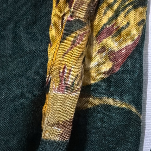 NWOT Ann Taylor Scarf/Wrap-Floral/Green&Yellow-77x29-Frayed Edge-Semi Sheer - Picture 2 of 16